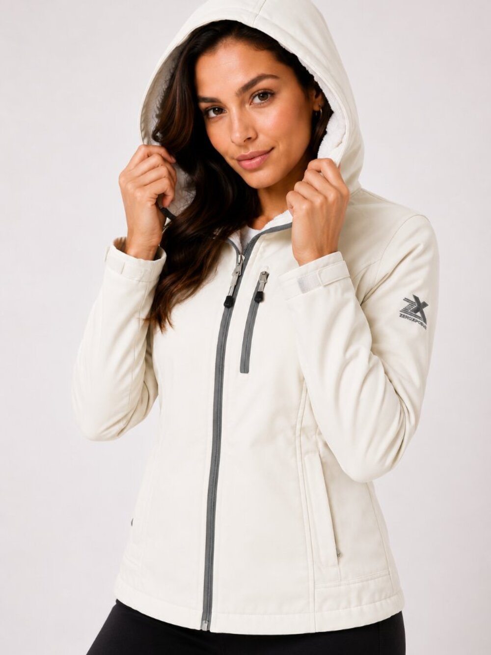 ZeroXposur Women’s White Softshell Hooded Jacket Fleece Lined Size S - Picture 3 of 15